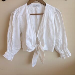 Faithfull the Brand Jamais Cropped Toe- Front Linen Top in Off-White